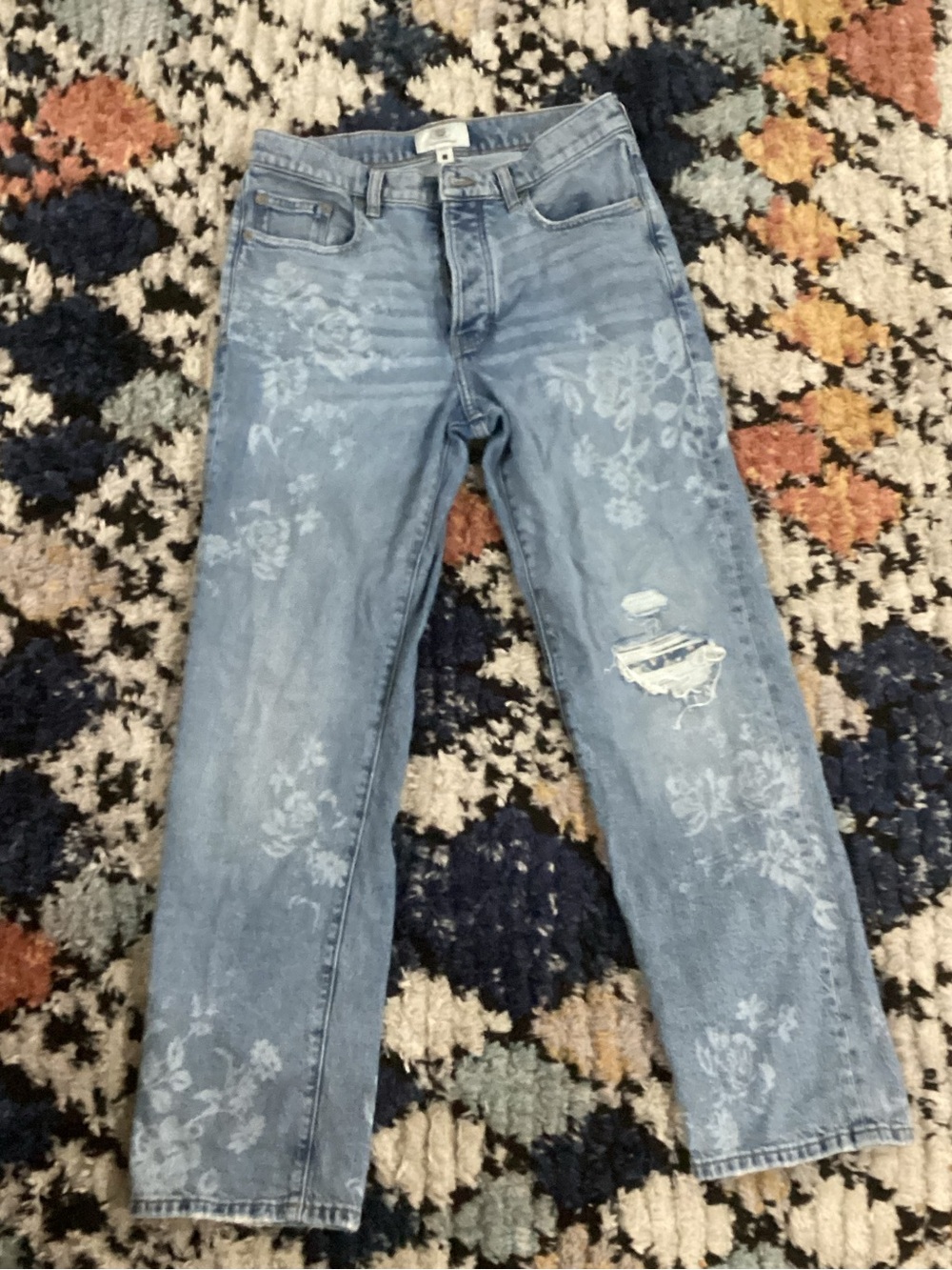 Lucky Brand Light Blue Floral-Print Straight Jeans